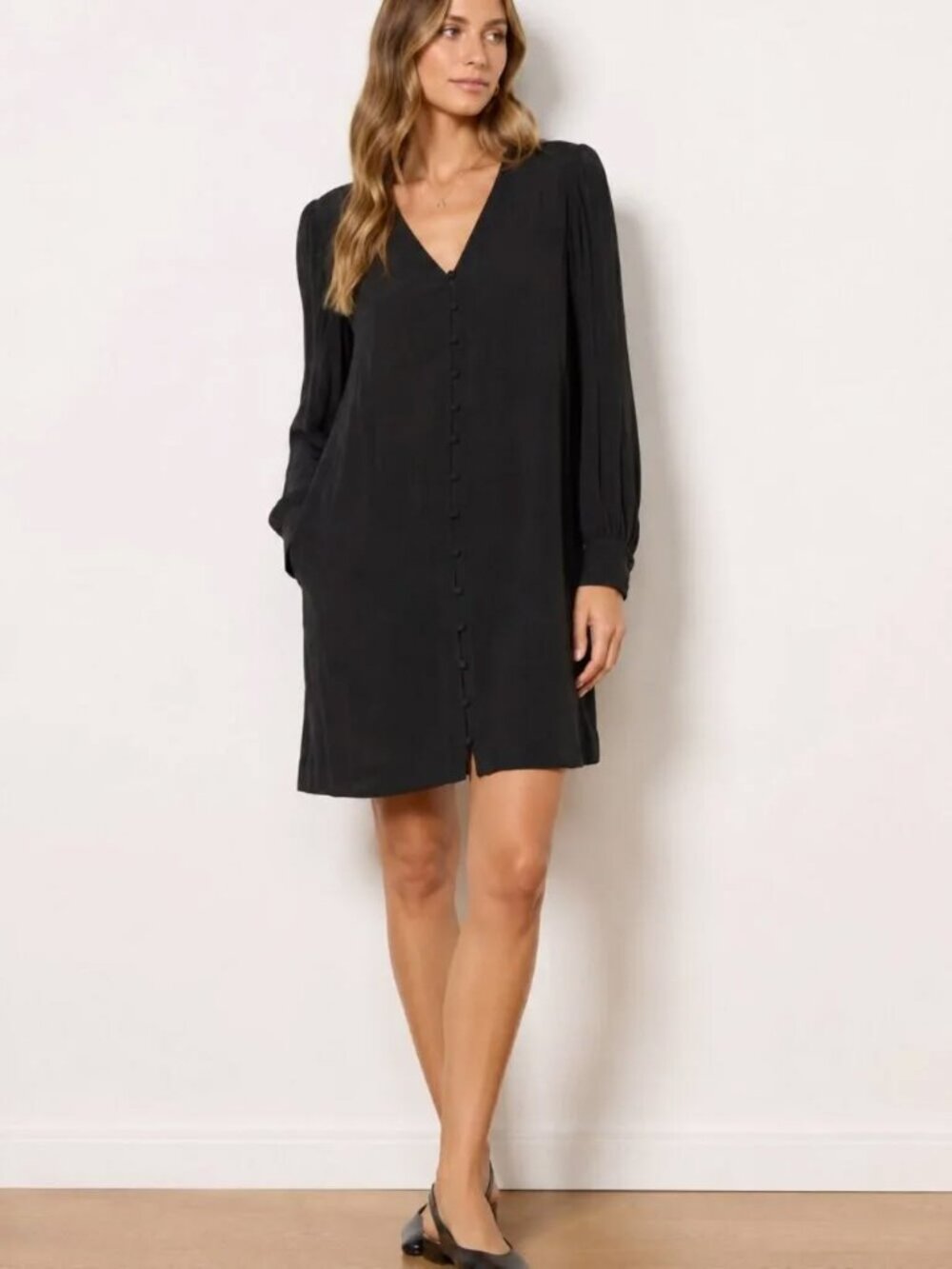 Madewell Heather Long-Sleeve Button-Front Dress Size Small Black